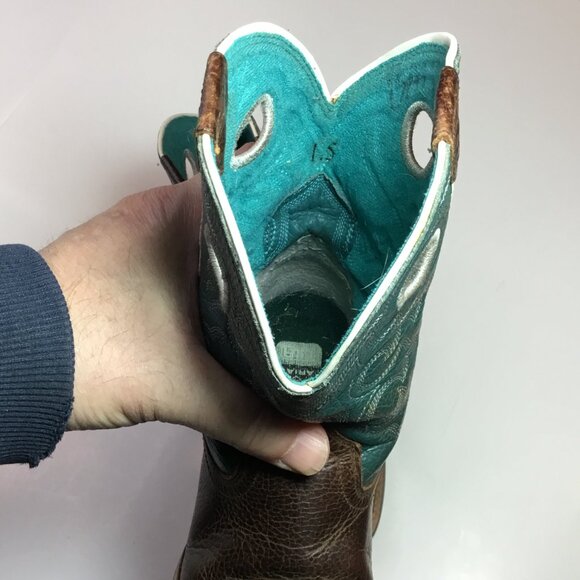 Ariat Crossfire Unisex Youth Size 7 1/2 Teal Blue Brown Cowboy Boots 10005989 - Picture 8 of 10